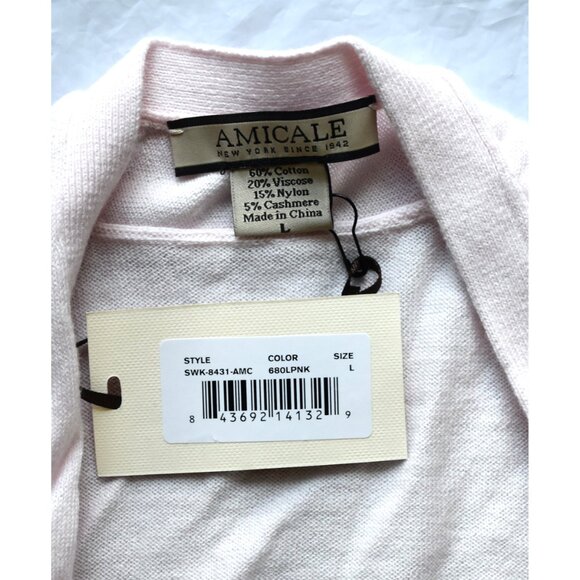 AMICALE NWT COTTON/VISCOSE/CASHMERE OPEN FRONT LIGHT PINK CARDIGAN. SIZE L - Picture 8 of 10